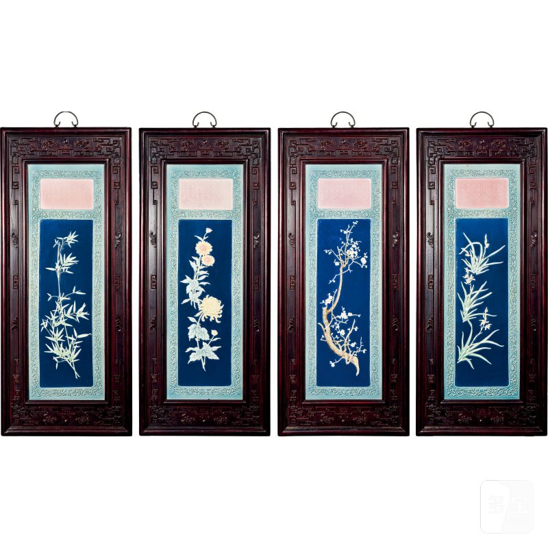 近现代 黄秀乾梅兰竹菊瓷板一套